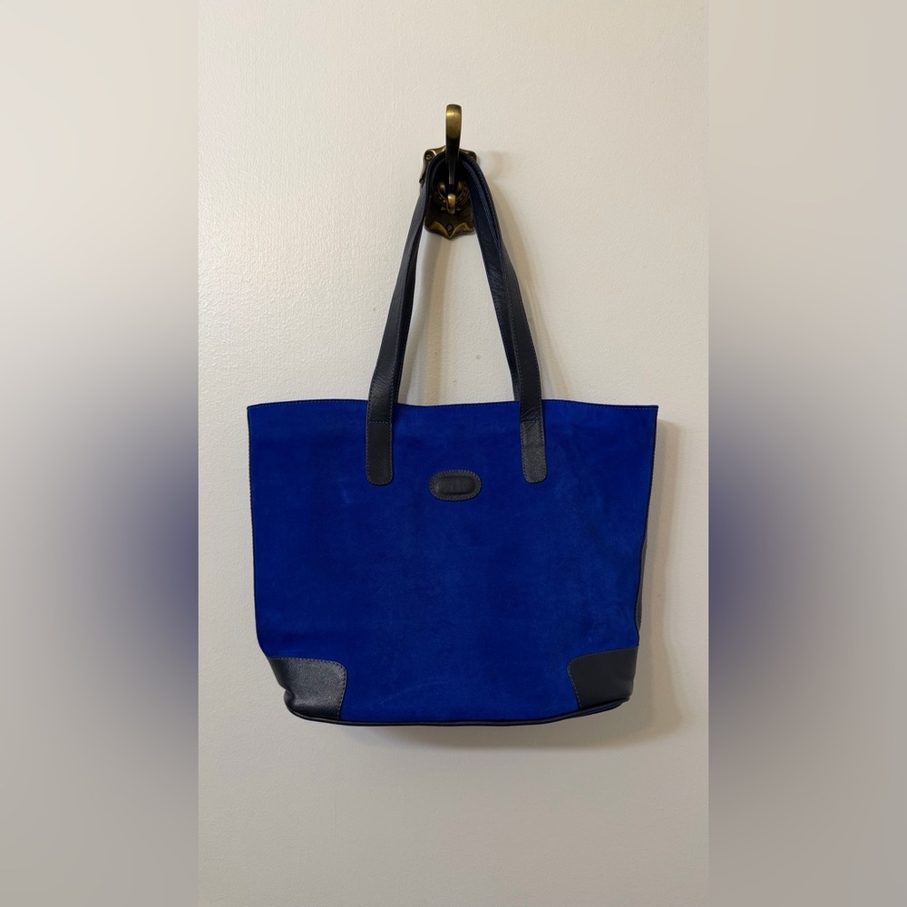 Royal Blue Suede Leather Tote Bag